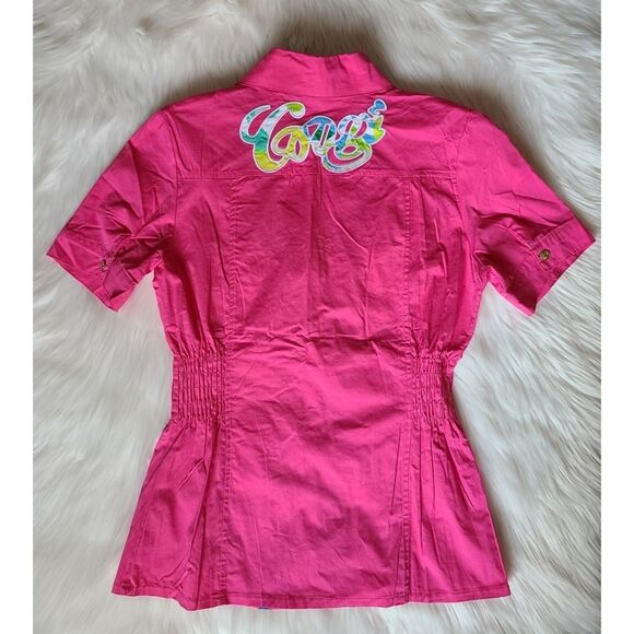 COOGI|Pink Ruffled Snap Button Short Sleeve Top, MEDIUM - Picture 2 of 11